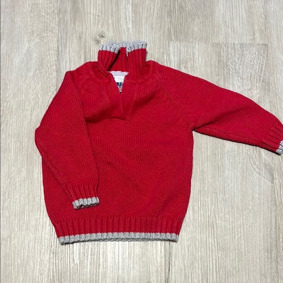Red Knit Sweater with Gray Trim - Picture 1 of 1